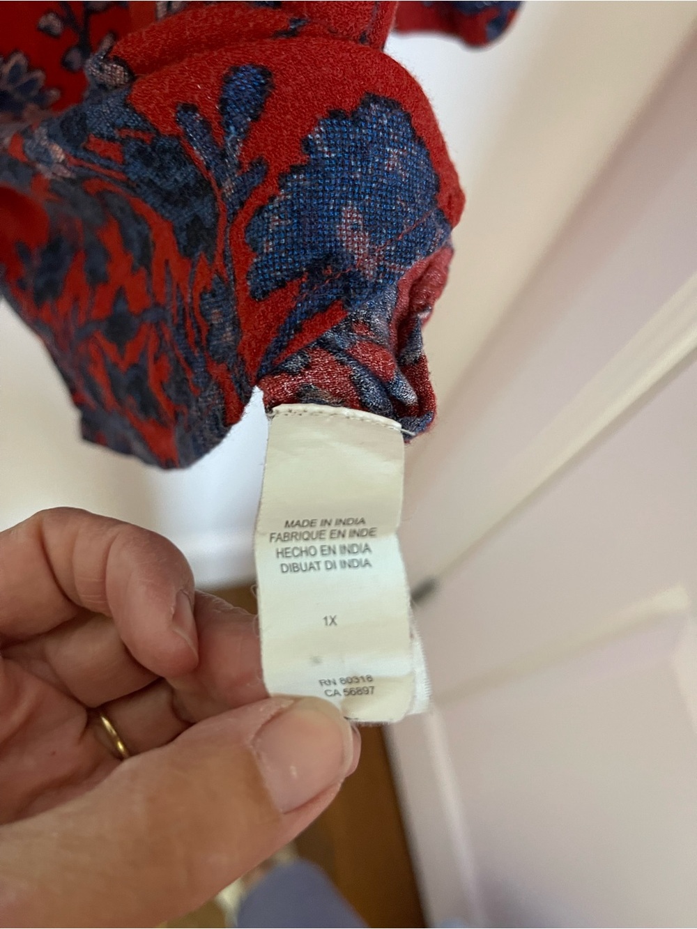 Lucky Brand Red Floral Peasant Blouse with Blue Accents - Picture 3 of 6